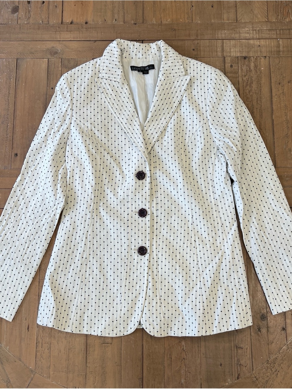Lafayette 148 Black Polka Dot Blazer Women’s 10 Off White Structured Preppy